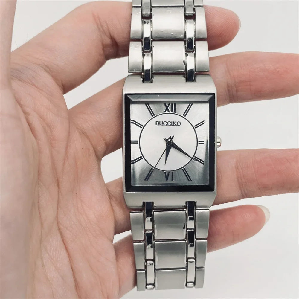 Elegante Rechteckige Quarzuhr für Männer – Silberne & Goldene Edelstahl Armbanduhr, Mode Uhr, Herren Uhr, Luxus Relogio Masculino