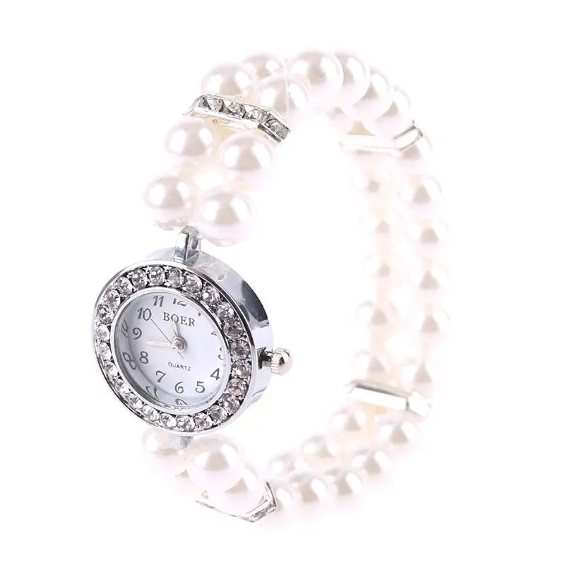Bulusii Damen Vintage Armbanduhr mit Perlen & Strass, Digital, Elastisch und Verstellbar, Stilvolles Geschenk für Frauen