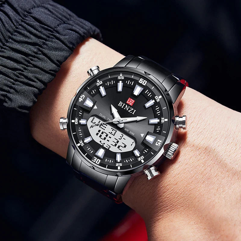 Luxus Herren-Armbanduhr 2025 – Goldene Edelstahluhr mit Dual Display | Relogio Masculino