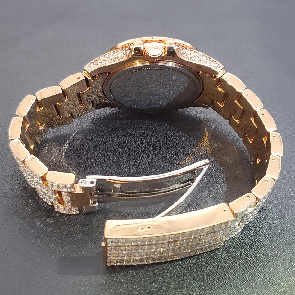 Ice Out Luxus Quarzuhr für Herren – Voll Diamant, Luminous Zeiger, 30m Wasserdicht, Edelstahl, Auto Date, Anti-Magnetisch