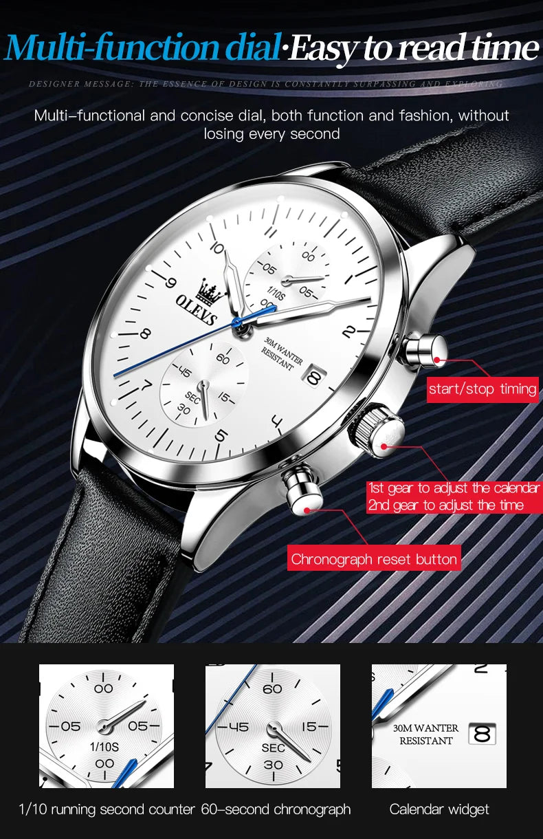 Luxus Quarzuhr für Herren – Wasserdicht, Chronograph, Luminous, Automatisches Datum