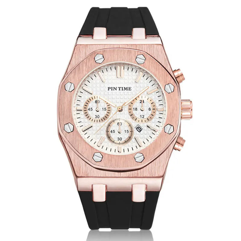 PINTIME Luxus Quarz Armbanduhr für Herren, Wasserdicht, Edelstahl, Sportliche Design Uhr, 42 mm Zifferblatt