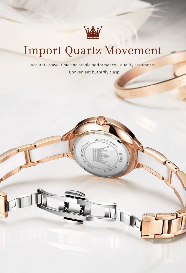 Olevs 5872 Damen Quarzuhr – Elegante Keramik Armbanduhr, Wasserdicht, Japanisches Uhrwerk