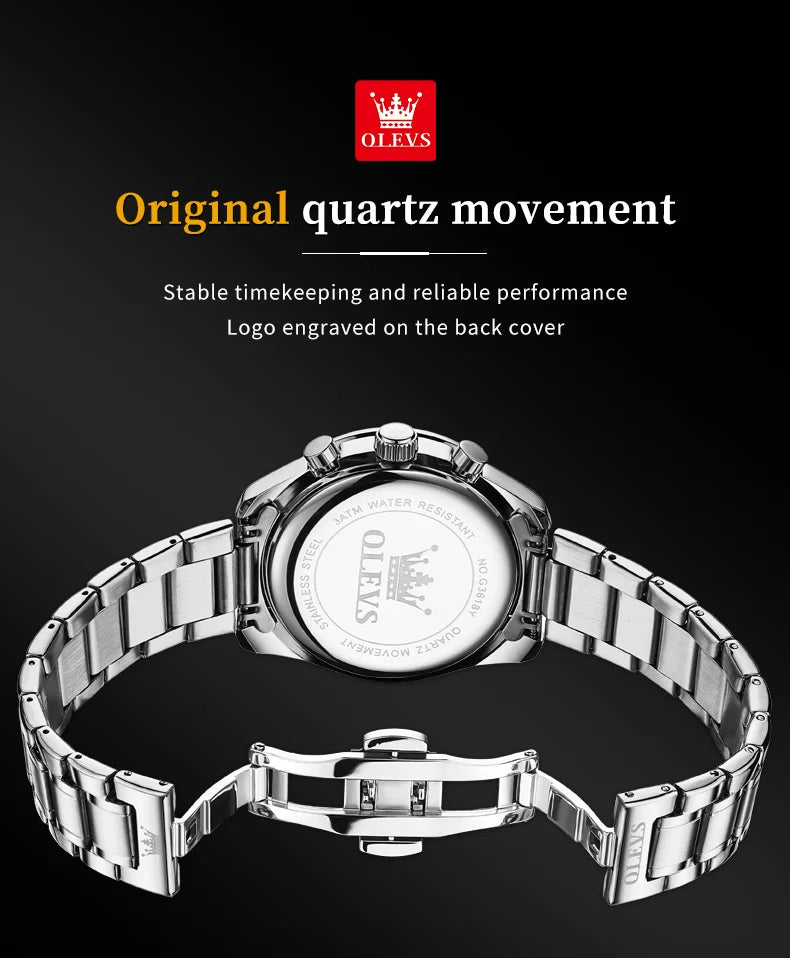 OLEVS Herren Quarz-Armbanduhr 3618 – Chronograph, Wasserdicht, Luminous