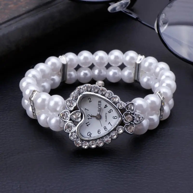 Bulusii Damen Vintage Armbanduhr mit Perlen & Strass, Digital, Elastisch und Verstellbar, Stilvolles Geschenk für Frauen
