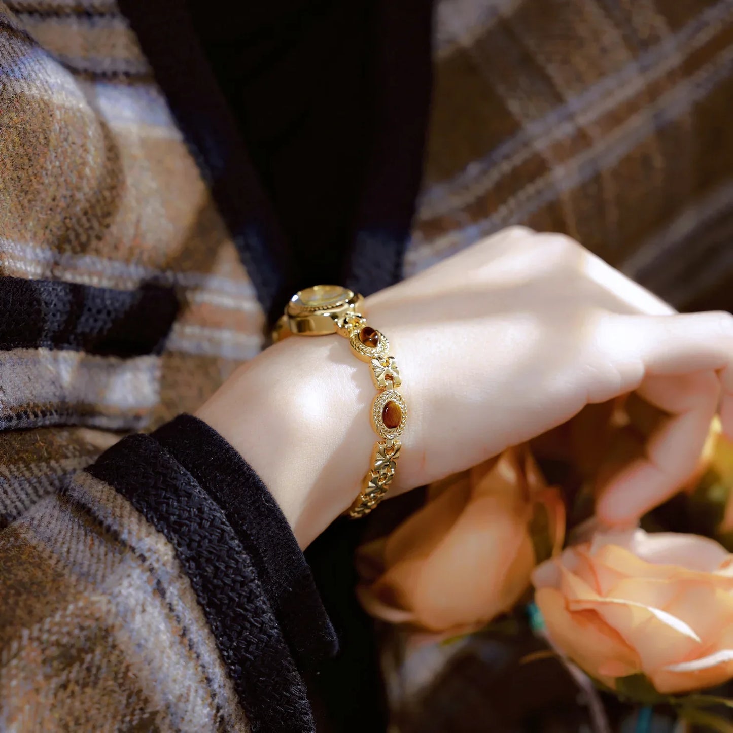 BS Bienenschwester FA1859 Damen Quarzuhr – Hochwertige Legierung mit Jade-Armband, Wasserfest, Elegante Dress-Uhr