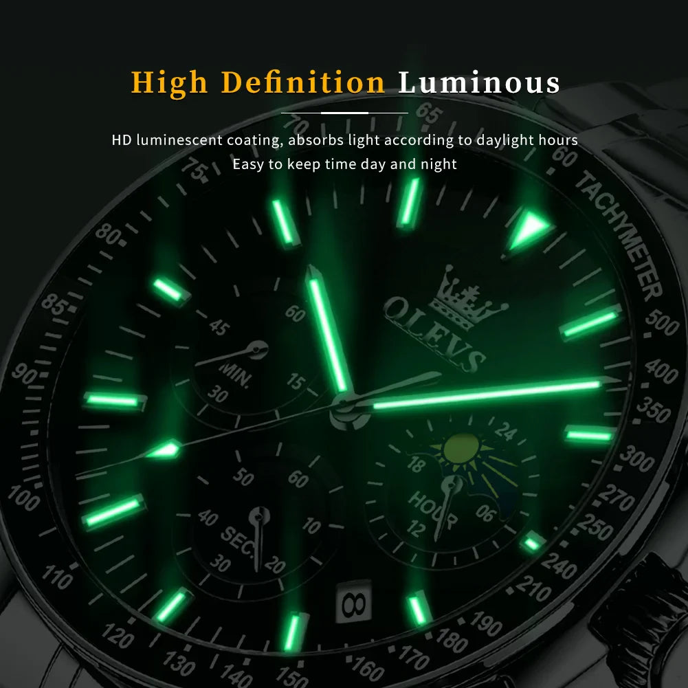 OLEVS Herren Quarz-Armbanduhr 3618 – Chronograph, Wasserdicht, Luminous