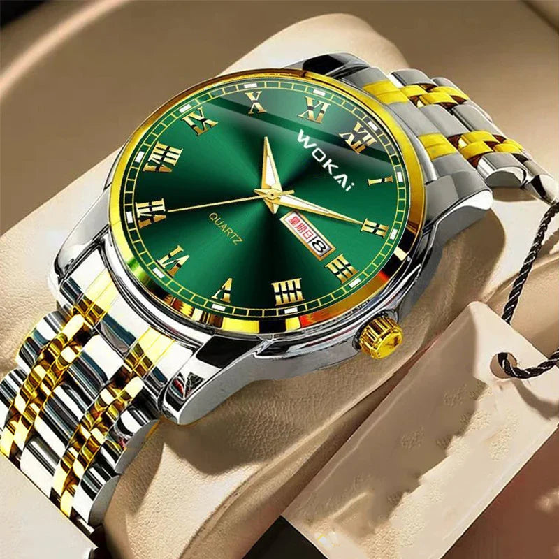 Mairuige Quarz Armbanduhr für Herren, Edelstahl, Wasserdicht, Leuchtzeiger, Elegantes Design