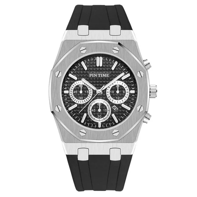 PINTIME Luxus Quarz Armbanduhr für Herren, Wasserdicht, Edelstahl, Sportliche Design Uhr, 42 mm Zifferblatt