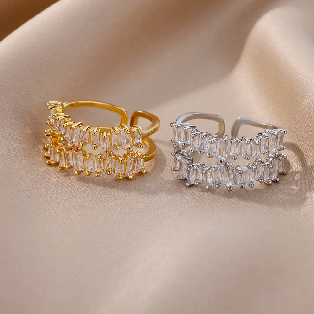 Eleganter Doppelreihenring mit Zirkonia-Steinen