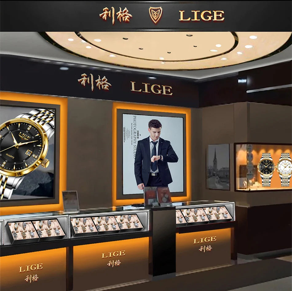 LIGE Damen Quarzuhr – Goldene Edelstahl Armbanduhr mit Luminous Zeigern, Stopuhr, Wasserfest, Auto-Datum – Luxus Armbanduhr für Damen