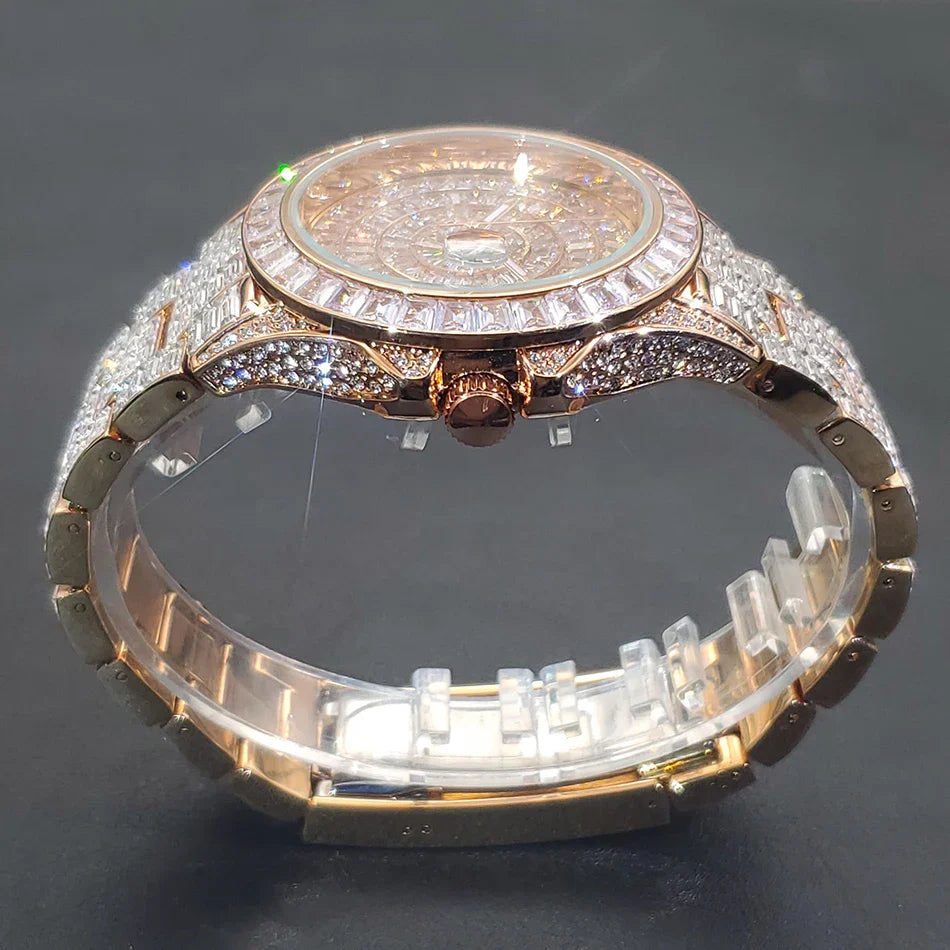 Ice Out Luxus Quarzuhr für Herren – Voll Diamant, Luminous Zeiger, 30m Wasserdicht, Edelstahl, Auto Date, Anti-Magnetisch