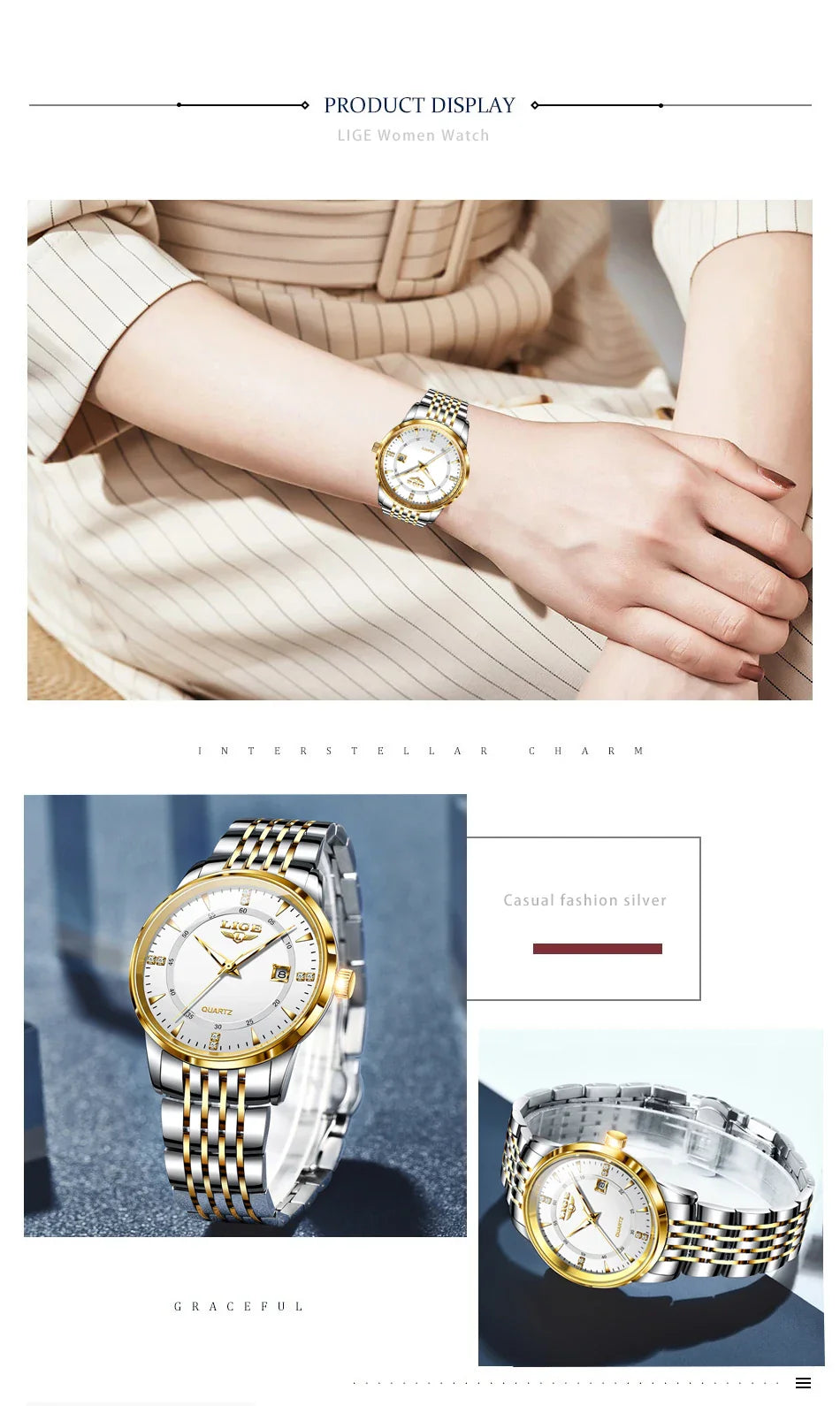 LIGE Damen Quarzuhr – Goldene Edelstahl Armbanduhr mit Luminous Zeigern, Stopuhr, Wasserfest, Auto-Datum – Luxus Armbanduhr für Damen