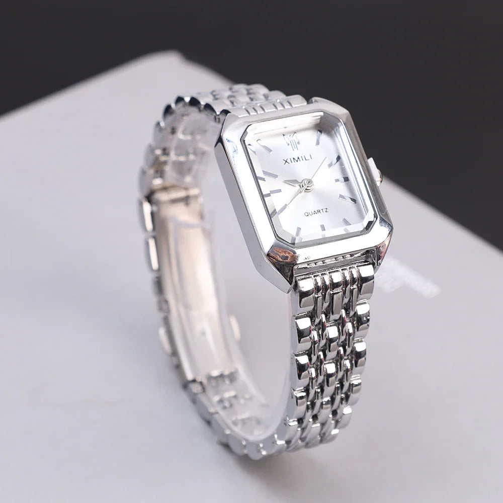 Elegante Damen-Quarzuhr mit eckigem Zifferblatt – Edelstahl Armbanduhr in Gold oder Silber