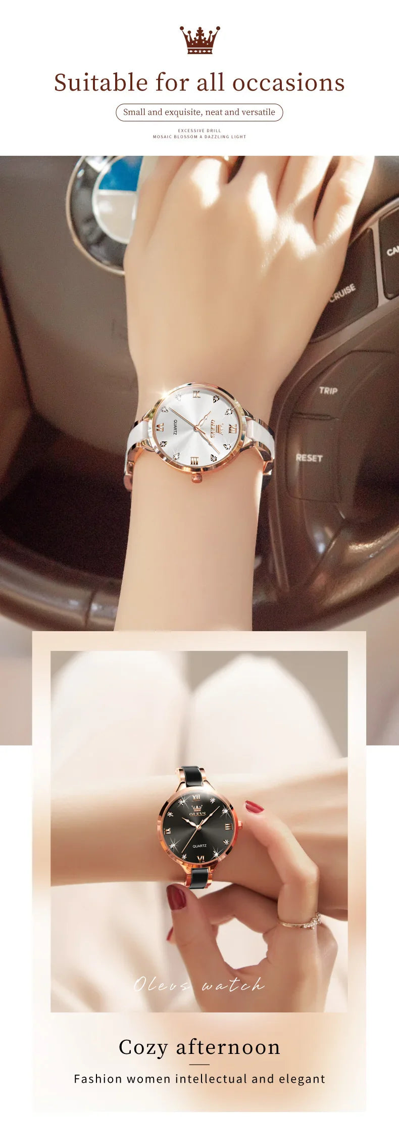 Olevs 5872 Damen Quarzuhr – Elegante Keramik Armbanduhr, Wasserdicht, Japanisches Uhrwerk