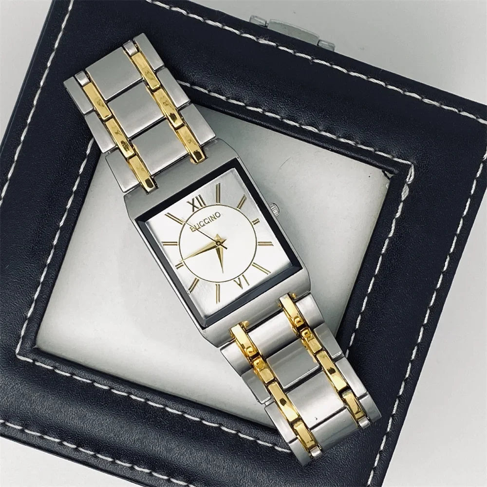 Elegante Rechteckige Quarzuhr für Männer – Silberne & Goldene Edelstahl Armbanduhr, Mode Uhr, Herren Uhr, Luxus Relogio Masculino