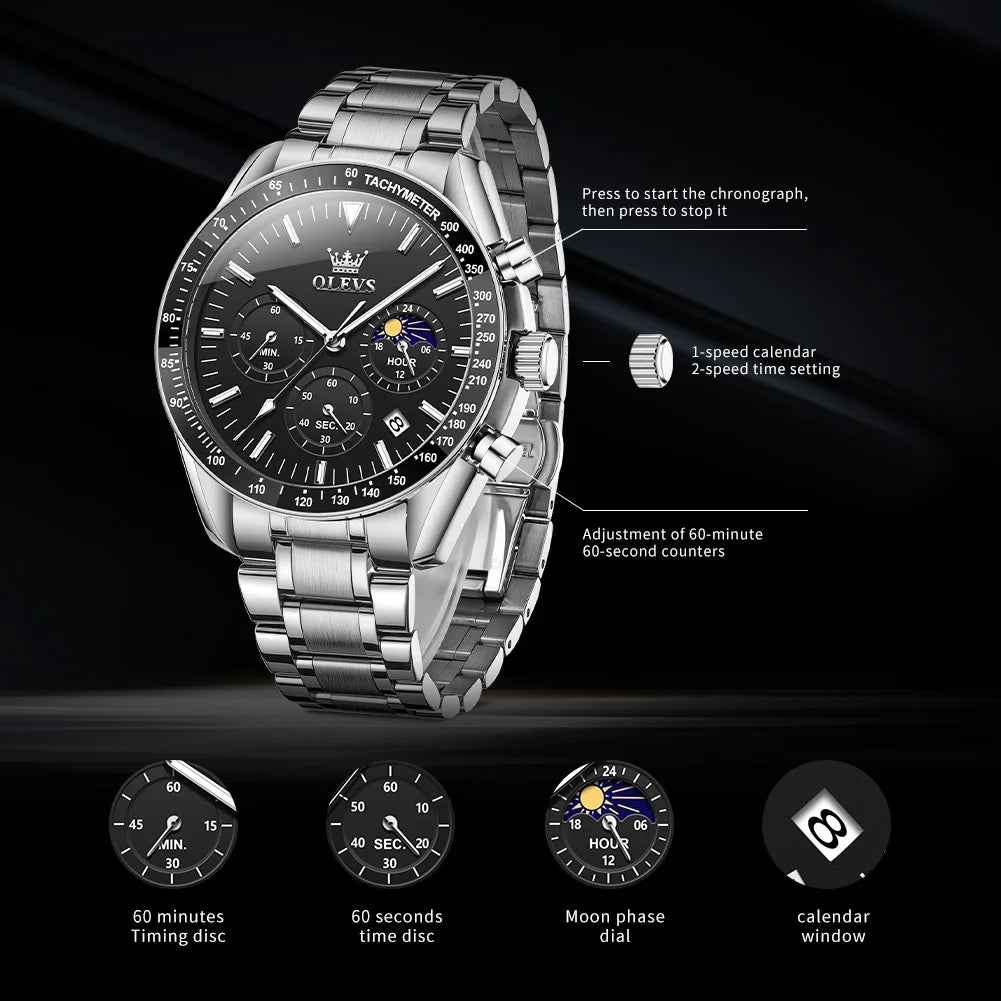 OLEVS Herren Quarz-Armbanduhr 3618 – Chronograph, Wasserdicht, Luminous