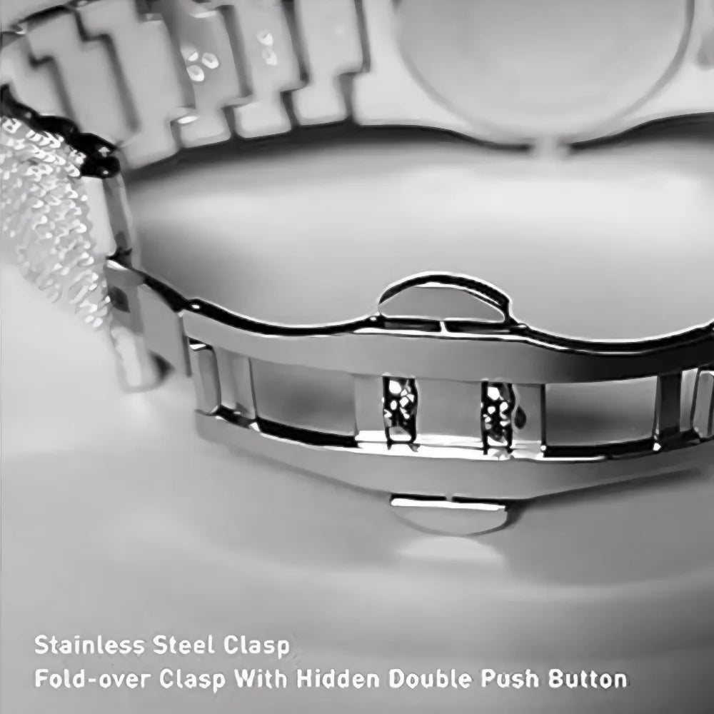 PINTIME Iced Out Quarzuhr für Herren, 3ATM Wasserdicht, Mode Hip Hop Armbanduhr mit CZ Kristallen, Unisex