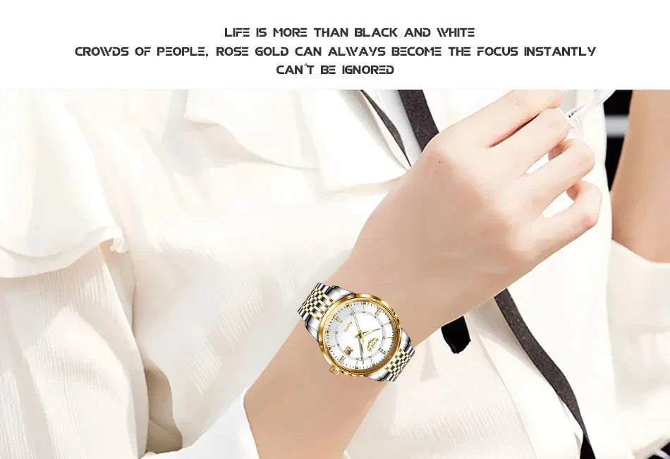 LIGE Damen Quarzuhr – Goldene Edelstahl Armbanduhr mit Luminous Zeigern, Stopuhr, Wasserfest, Auto-Datum – Luxus Armbanduhr für Damen