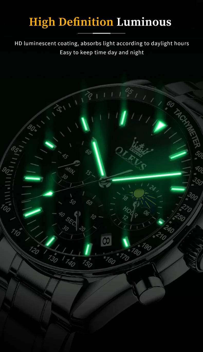 OLEVS Herren Quarz-Armbanduhr 3618 – Chronograph, Wasserdicht, Luminous
