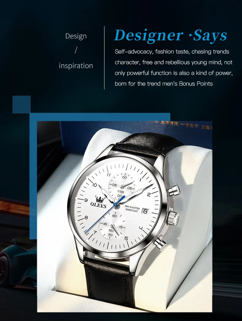 Luxus Quarzuhr für Herren – Wasserdicht, Chronograph, Luminous, Automatisches Datum