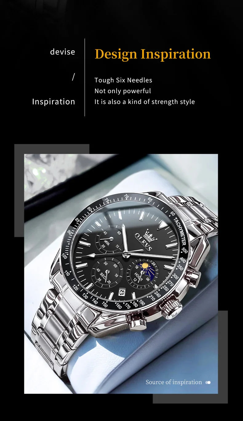 OLEVS Herren Quarz-Armbanduhr 3618 – Chronograph, Wasserdicht, Luminous