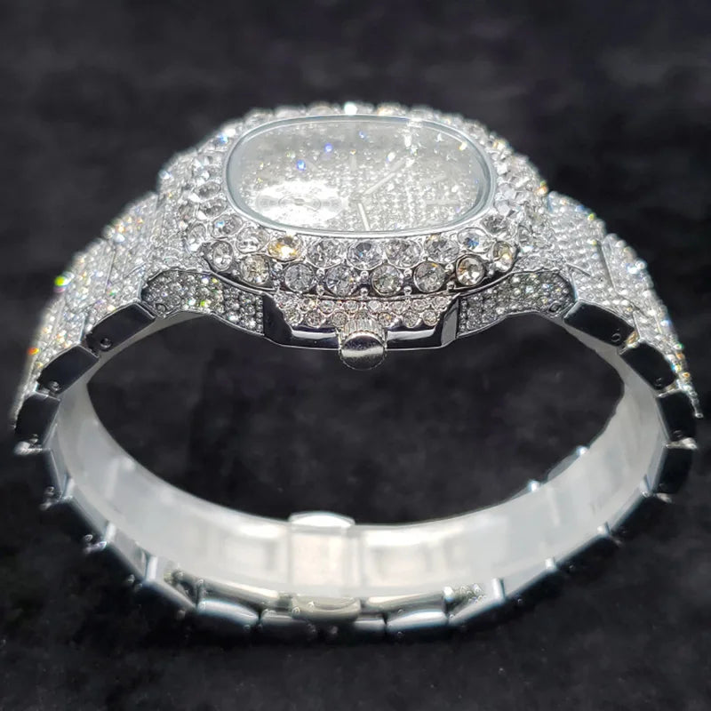 Luxus "Iced Out" Quarz-Armbanduhr für Herren – Edelstahl, Stoßfest, Wasserdicht