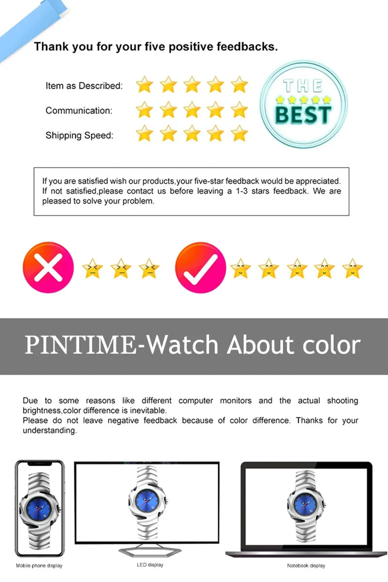 PINTIME Luxus Quarz Armbanduhr für Herren, Wasserdicht, Edelstahl, Sportliche Design Uhr, 42 mm Zifferblatt