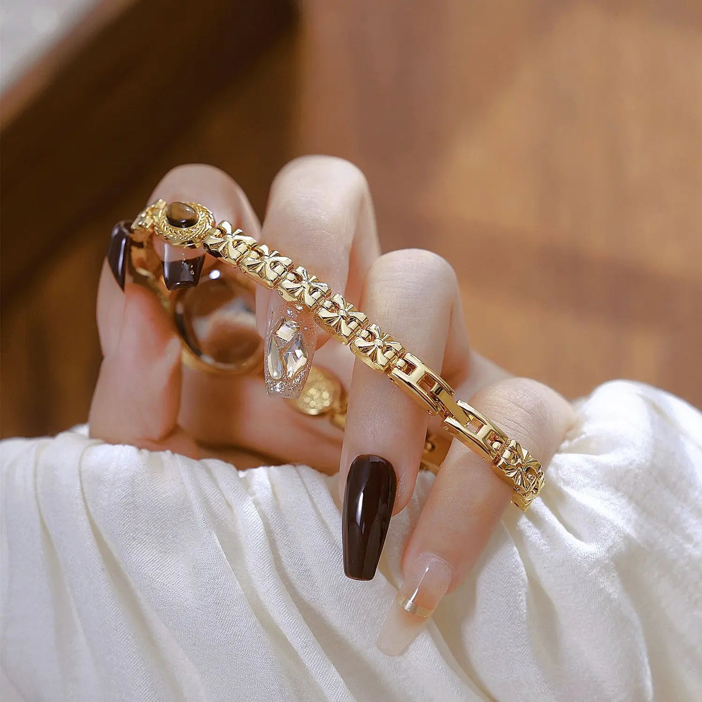 BS Bienenschwester FA1859 Damen Quarzuhr – Hochwertige Legierung mit Jade-Armband, Wasserfest, Elegante Dress-Uhr