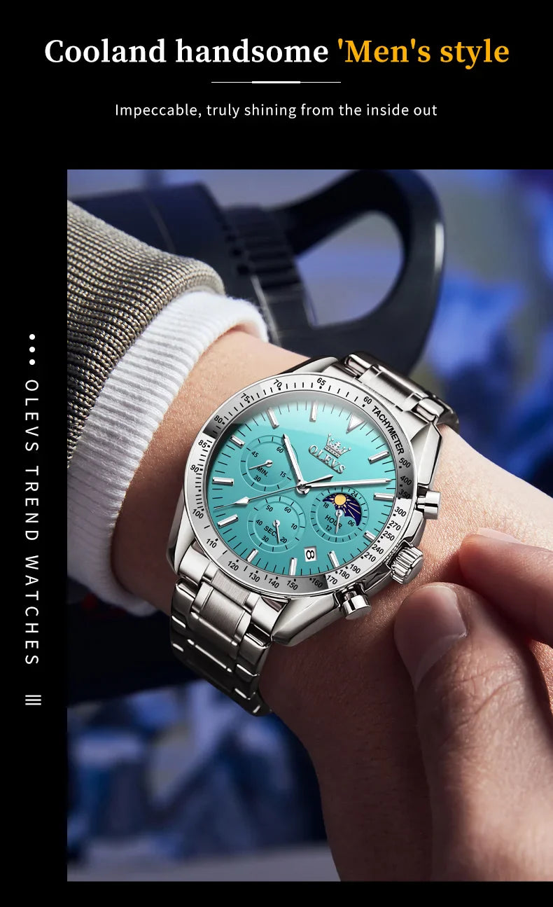 OLEVS Herren Quarz-Armbanduhr 3618 – Chronograph, Wasserdicht, Luminous