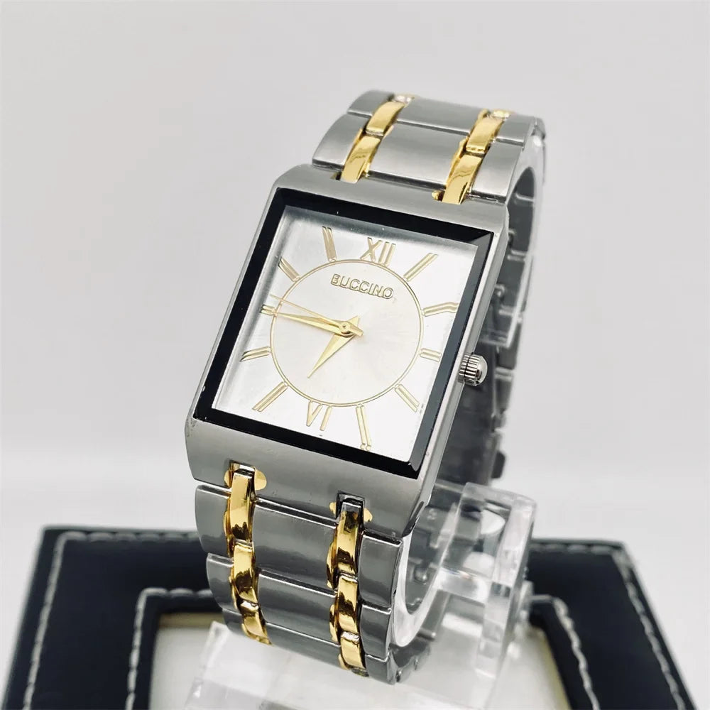 Elegante Rechteckige Quarzuhr für Männer – Silberne & Goldene Edelstahl Armbanduhr, Mode Uhr, Herren Uhr, Luxus Relogio Masculino