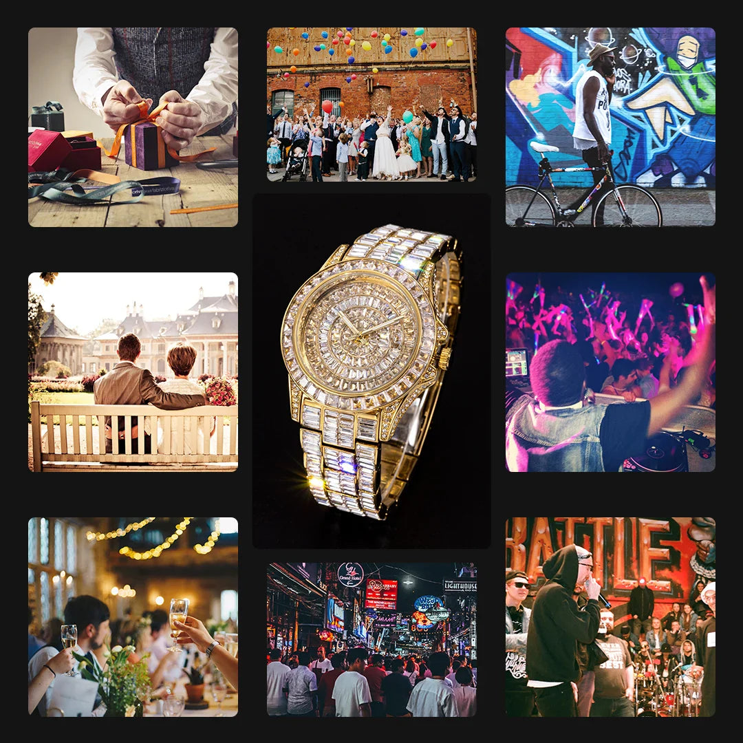 Ice Out Luxus Quarzuhr für Herren – Voll Diamant, Luminous Zeiger, 30m Wasserdicht, Edelstahl, Auto Date, Anti-Magnetisch