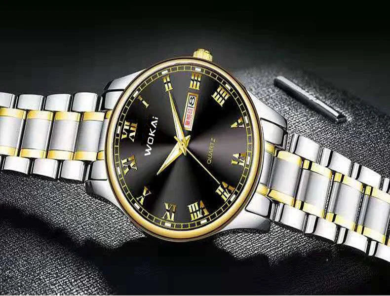 Mairuige Quarz Armbanduhr für Herren, Edelstahl, Wasserdicht, Leuchtzeiger, Elegantes Design