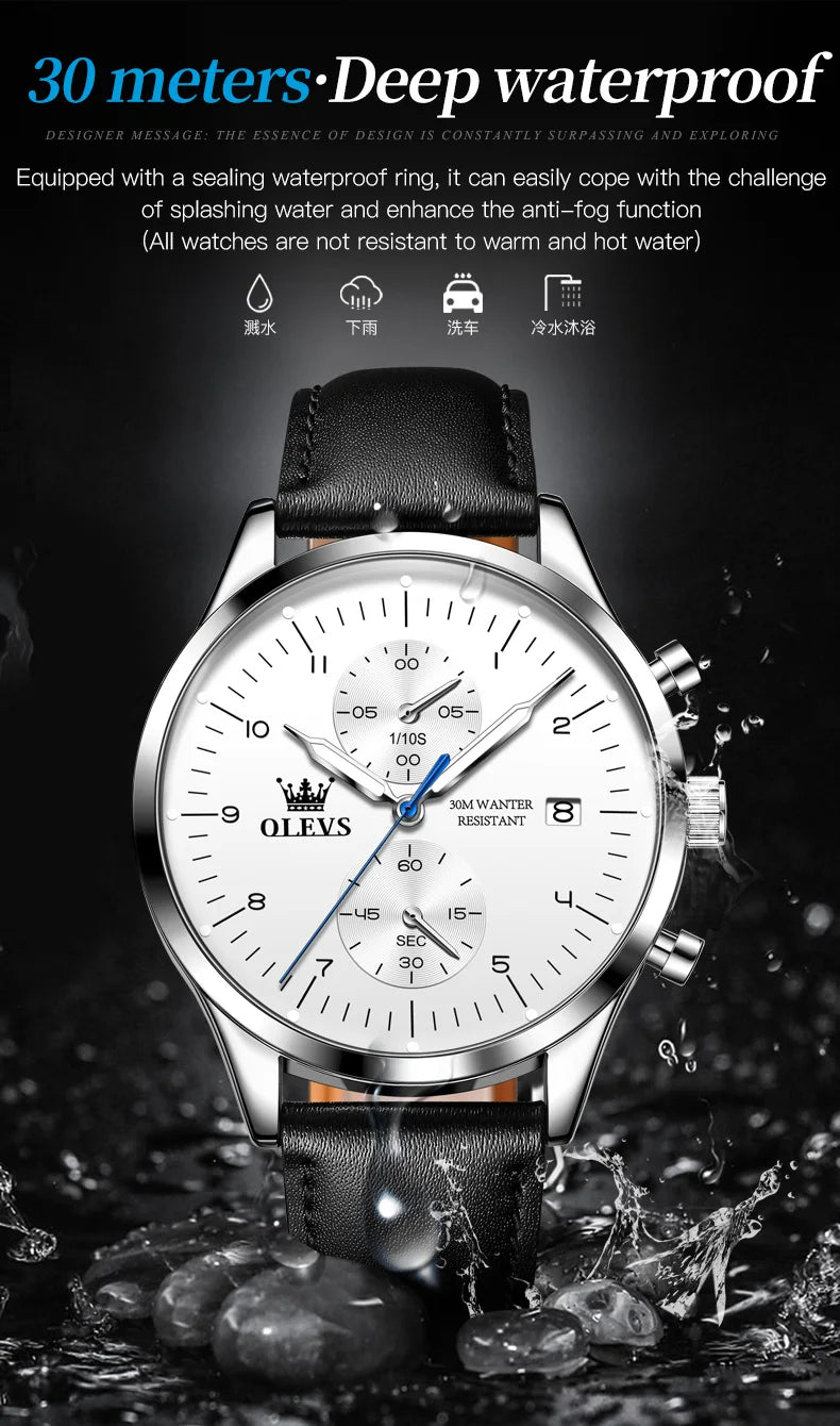 Luxus Quarzuhr für Herren – Wasserdicht, Chronograph, Luminous, Automatisches Datum