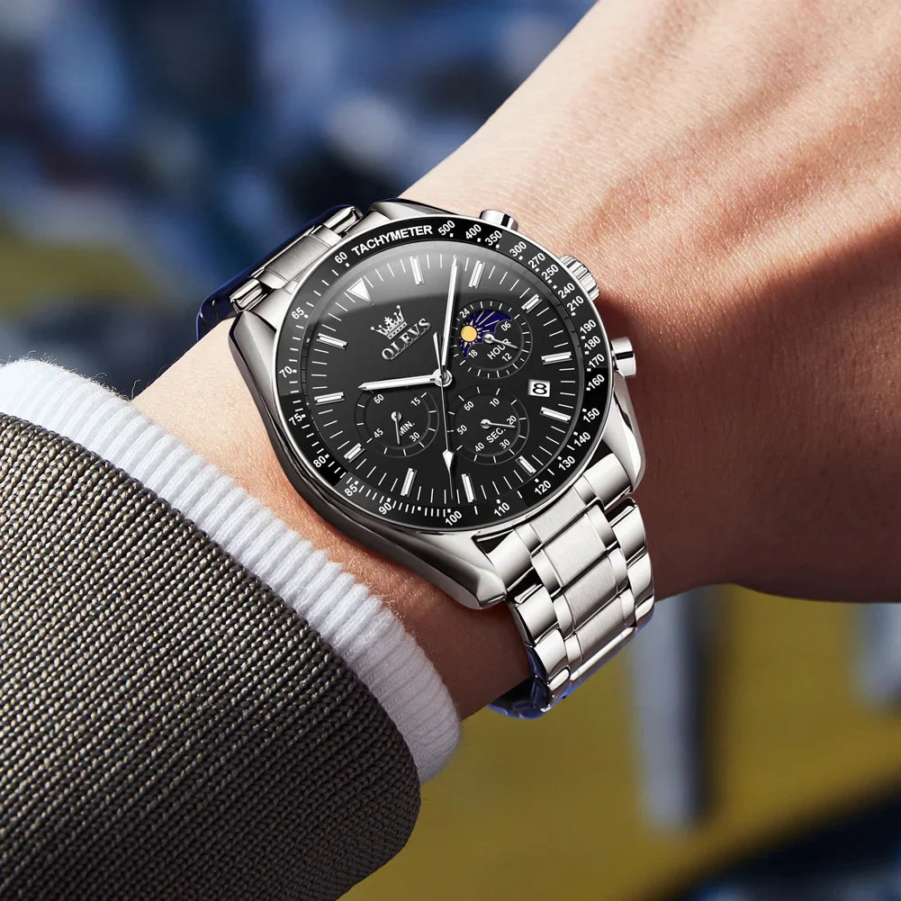 OLEVS Herren Quarz-Armbanduhr 3618 – Chronograph, Wasserdicht, Luminous