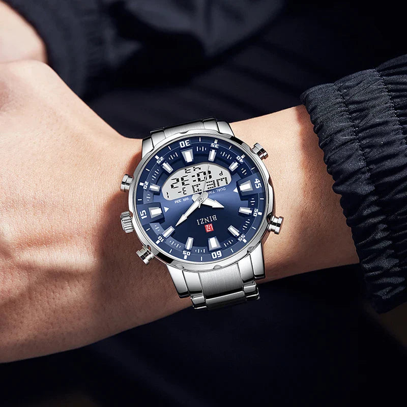 Luxus Herren-Armbanduhr 2025 – Goldene Edelstahluhr mit Dual Display | Relogio Masculino