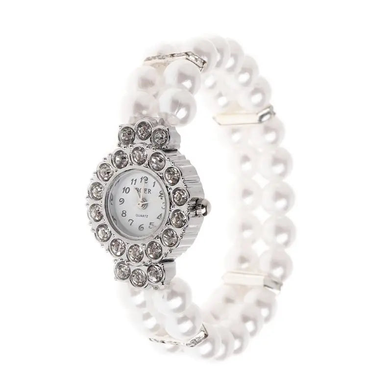Bulusii Damen Vintage Armbanduhr mit Perlen & Strass, Digital, Elastisch und Verstellbar, Stilvolles Geschenk für Frauen