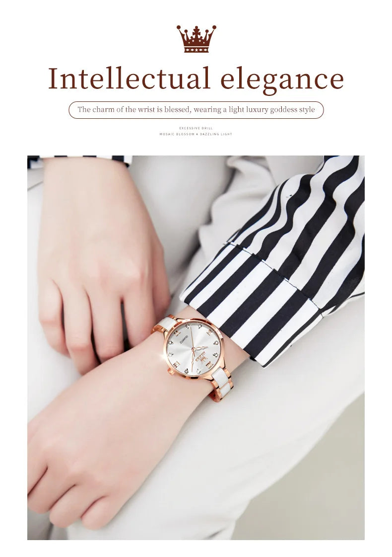 Olevs 5872 Damen Quarzuhr – Elegante Keramik Armbanduhr, Wasserdicht, Japanisches Uhrwerk
