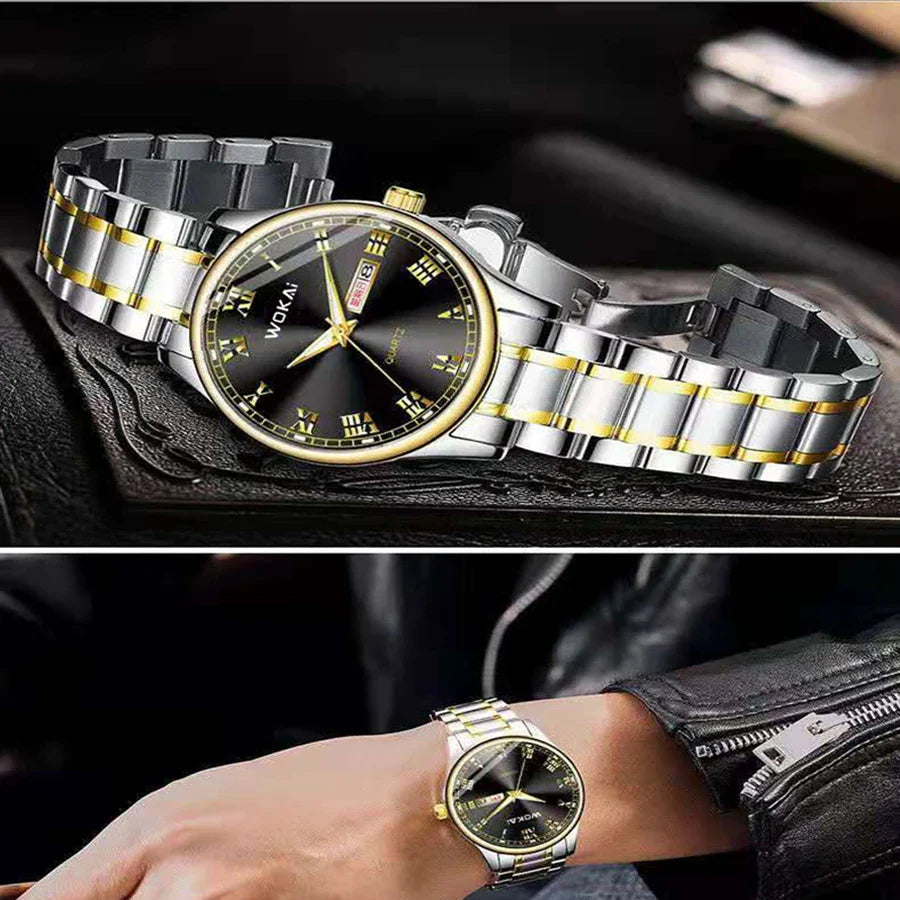 Mairuige Quarz Armbanduhr für Herren, Edelstahl, Wasserdicht, Leuchtzeiger, Elegantes Design