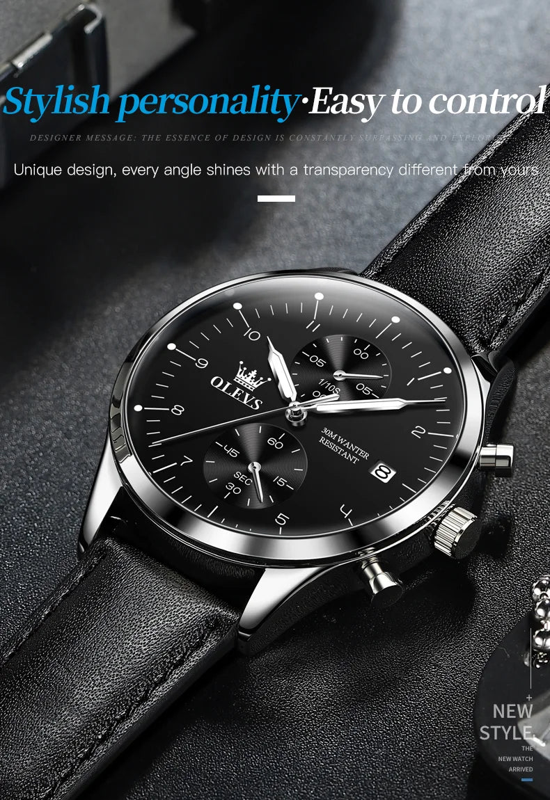 Luxus Quarzuhr für Herren – Wasserdicht, Chronograph, Luminous, Automatisches Datum