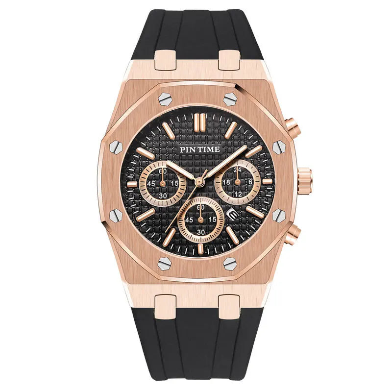 PINTIME Luxus Quarz Armbanduhr für Herren, Wasserdicht, Edelstahl, Sportliche Design Uhr, 42 mm Zifferblatt