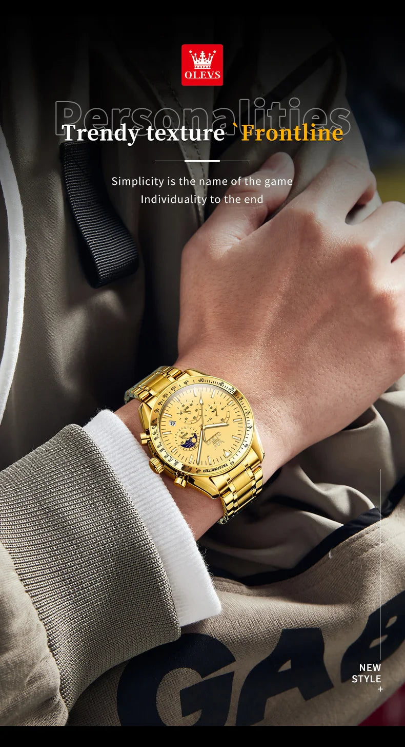 OLEVS Herren Quarz-Armbanduhr 3618 – Chronograph, Wasserdicht, Luminous