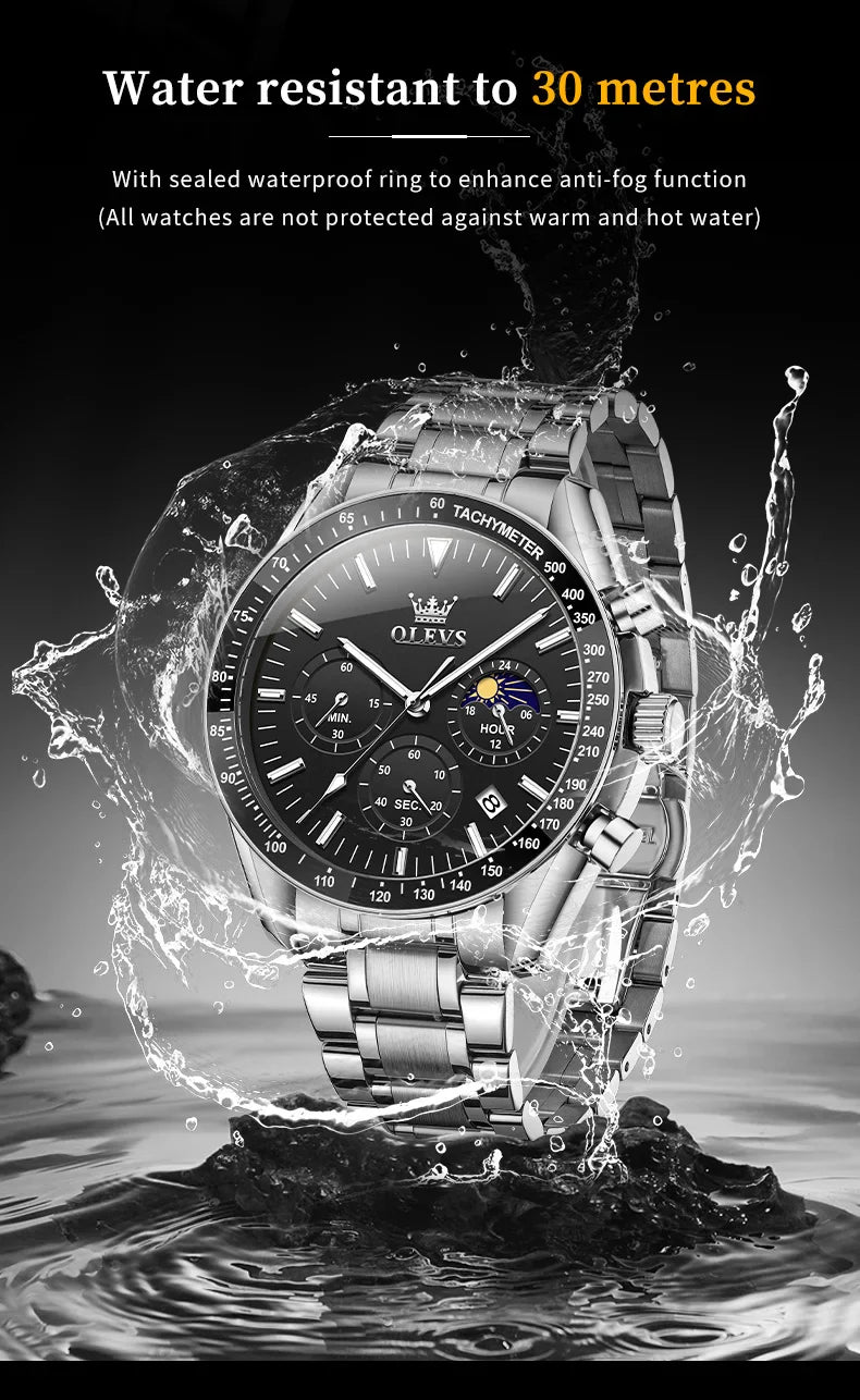 OLEVS Herren Quarz-Armbanduhr 3618 – Chronograph, Wasserdicht, Luminous