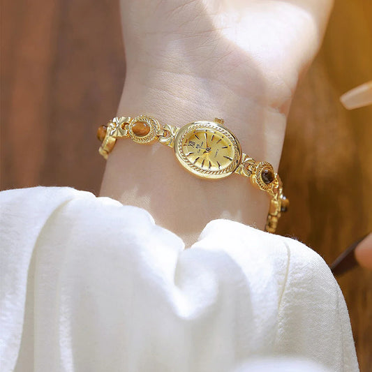 BS Bienenschwester FA1859 Damen Quarzuhr – Hochwertige Legierung mit Jade-Armband, Wasserfest, Elegante Dress-Uhr