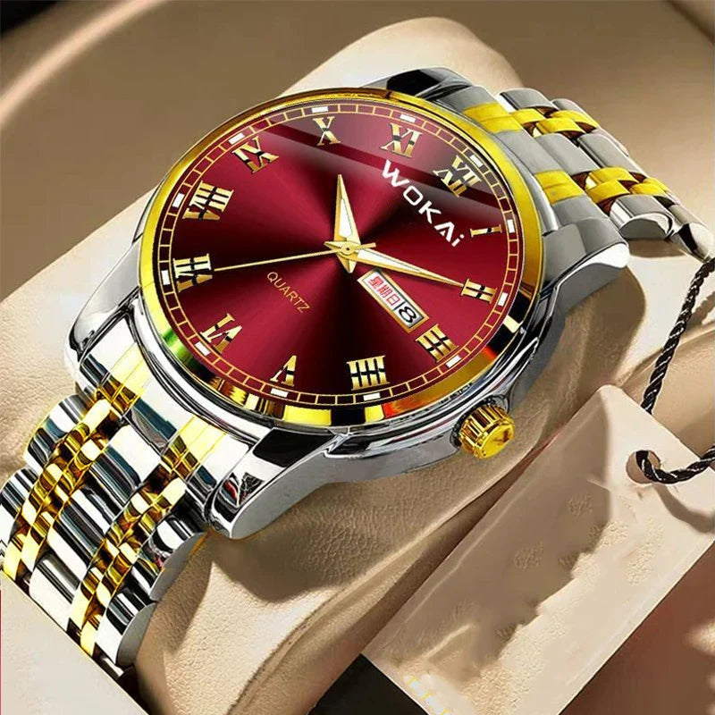 Mairuige Quarz Armbanduhr für Herren, Edelstahl, Wasserdicht, Leuchtzeiger, Elegantes Design