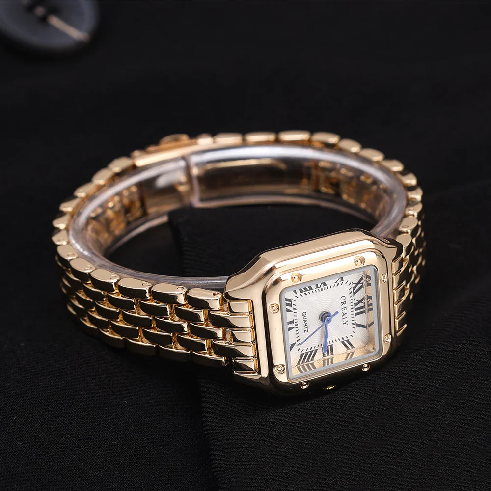 Elegante Damen-Quarzuhr mit eckigem Zifferblatt – Edelstahl Armbanduhr in Gold oder Silber