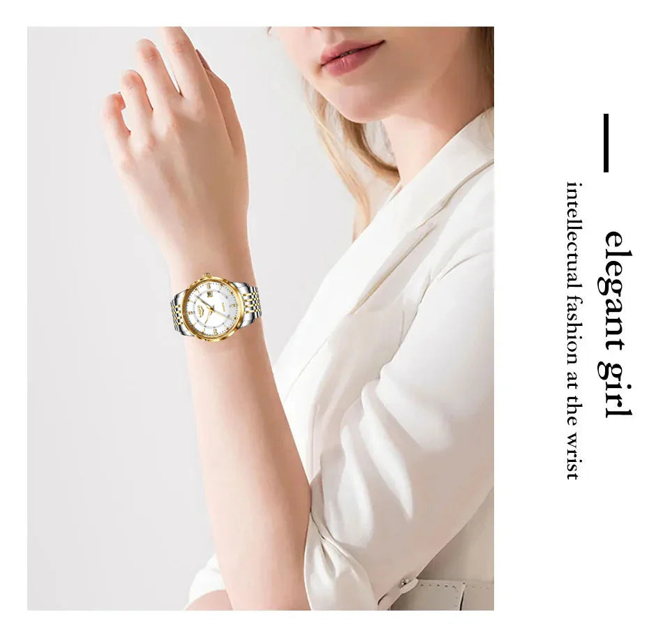 LIGE Damen Quarzuhr – Goldene Edelstahl Armbanduhr mit Luminous Zeigern, Stopuhr, Wasserfest, Auto-Datum – Luxus Armbanduhr für Damen