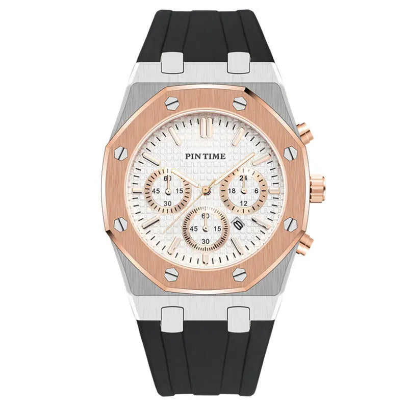PINTIME Luxus Quarz Armbanduhr für Herren, Wasserdicht, Edelstahl, Sportliche Design Uhr, 42 mm Zifferblatt