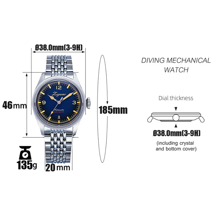 YN55a Herrenuhr – Luxus Automatik Uhr 38 mm, Retro Design, Chronograph, 100 m wasserdicht, Vintage Style