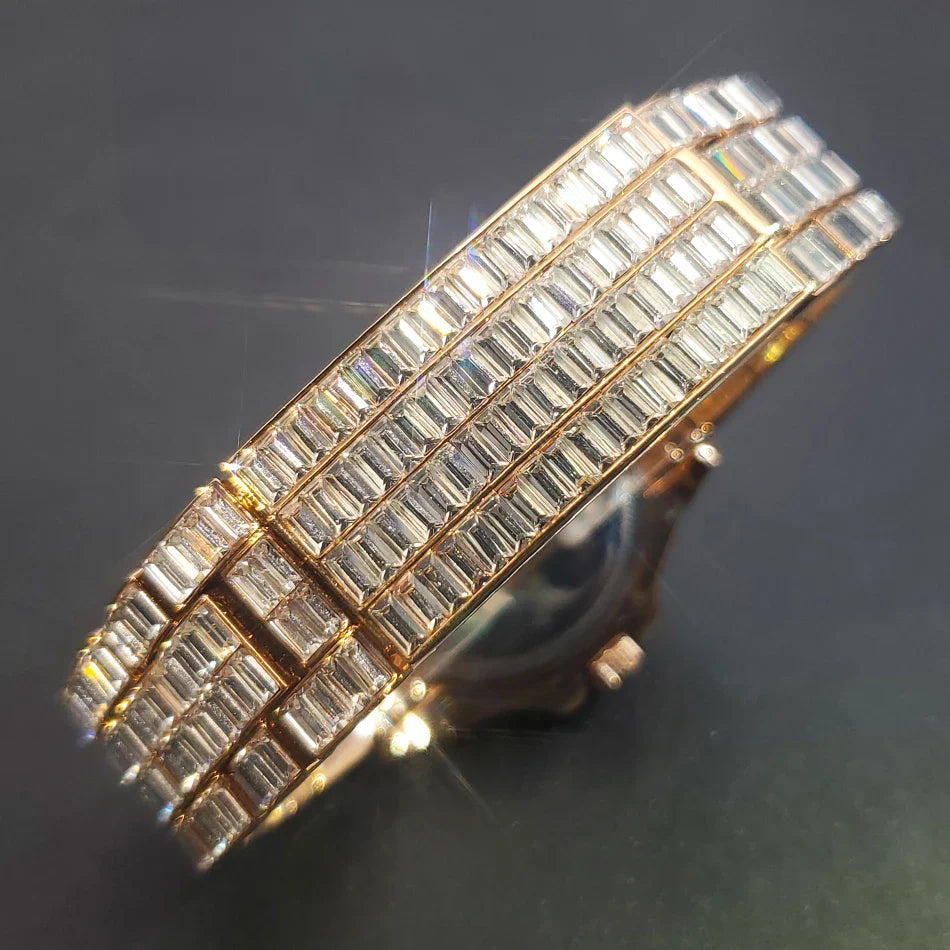 Ice Out Luxus Quarzuhr für Herren – Voll Diamant, Luminous Zeiger, 30m Wasserdicht, Edelstahl, Auto Date, Anti-Magnetisch